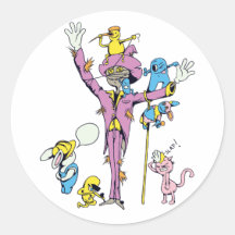 funny scarecrow and friend vector cartoon round stickers