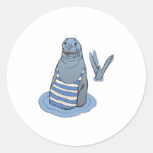 funny seal wearing bathing suit round sticker