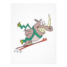 funny silly ski jump rhino cartoon custom invites