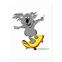 funny skateboarding koala bear post card