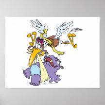 funny stork delivering baby hippo print