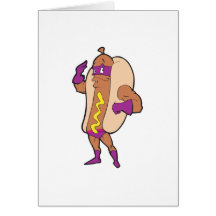 funny super hero hot dog character greeting card