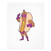 funny super hero hot dog character invite