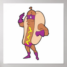 funny super hero hot dog character posters