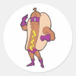 funny super hero hot dog character stickers