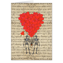 Funny vintage Skeleton and red heart Greeting Cards