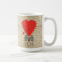 Funny vintage Skeleton and red heart Coffee Mugs