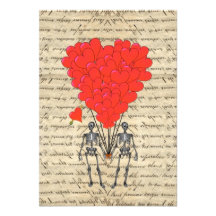 Funny vintage Skeleton and red heart Personalised Invitations