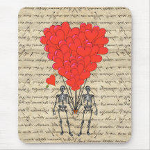 Funny vintage Skeleton and red heart Mousemats