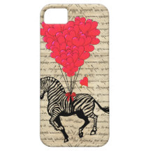 Funny vintage zebra & heart balloons