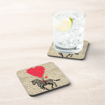 Funny vintage zebra & heart balloons coasters
