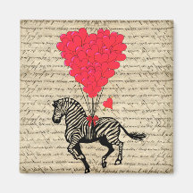 Funny vintage zebra & heart balloons fridge magnets