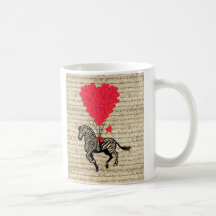 Funny vintage zebra & heart balloons mug
