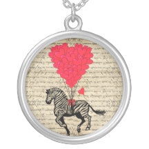 Funny vintage zebra & heart balloons necklace