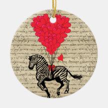 Funny vintage zebra & heart balloons ornaments