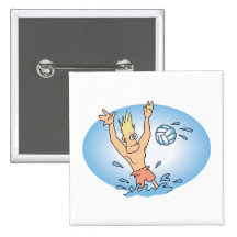 funny waterpolo dude cartoon pinback button