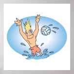 funny waterpolo dude cartoon poster