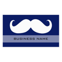 Funny White Mustache and Plain Blue Business Card Template