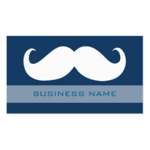Funny White Mustache and Plain Blue Business Card Templates