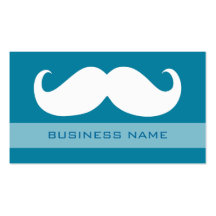 Funny White Mustache and Plain Blue Business Cards