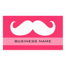 Funny White Mustache and Plain Hot Pink Business Cards