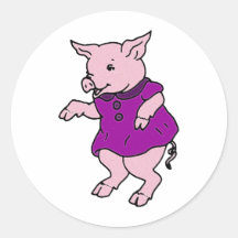 Fuschia Dressed Piggy Round Stickers