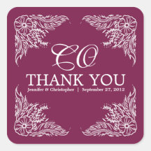 Fuschia & White Wedding Thank You Monogram Stickers