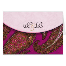 Fuscia Paisley Monogrammed Note Card