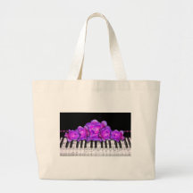 Fushia Roses and Piano Keyboard and Notes Tote Bag