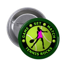 GAME, SET, MATCH - TENNIS ROCKS PINBACK BUTTON