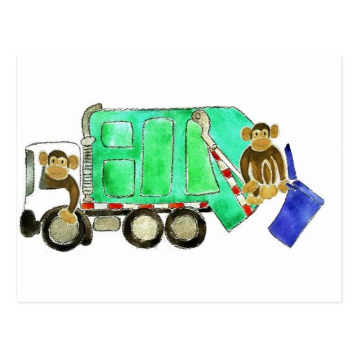 Garbage Truck Monkey Postcard