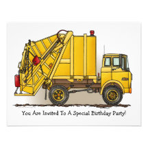 Garbage Truck Yellow  Kids Party Invitation