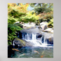 Garden Waterfall with Koi Pond Poster