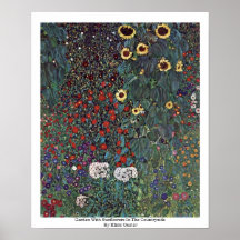 Garden With Sunflowers In The Countryside Poster