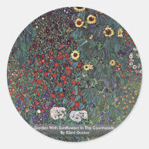 Garden With Sunflowers In The Countryside Round Sticker