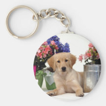 Gardening Golden Retriever Puppy Key Chain