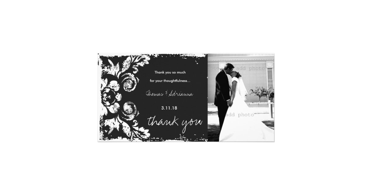 gc charcoal vintage damask horizontal thank you photo greeting card zazzle gc charcoal vintage damask horizontal thank you photo greeting card zazzle