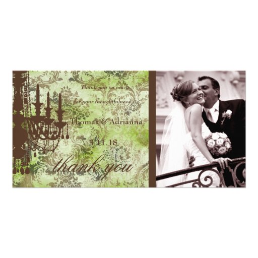 GC | Jolie Chandelier Lime Brown Damask Thank You Picture Card