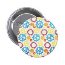 gears01 COLORFUL GEARS PATTERNS YELLOW PURPLE BLUE Pinback Button