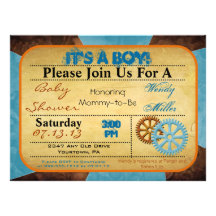 Gears It's A Boy Baby Shower Custom Invitations
