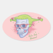 Geek Girl Zombie Skull Oval Sticker