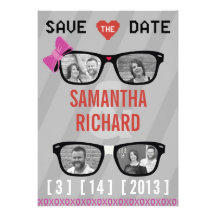 Geek Glasses  & Hearts Wedding Save the Date Custom Invitation
