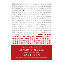 Geek Programmed For Love Binary Code Save The Date Custom Invitation
