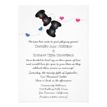 Geeky Gamers Wedding Invitation Dark (Blue/Pink)