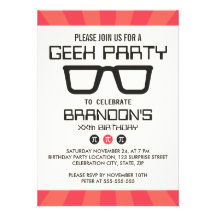 Geeky glasses retro geek nerd birthday party personalized invites