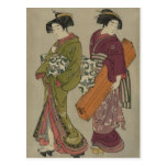Geisha and Servant Vintage Japanese Art Post Cards