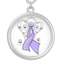General Cancer Ribbon Angel In Memory Personalized Necklace