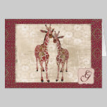 Gentle Pink Giraffes Monogram Notecard cards
