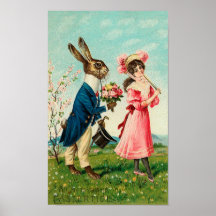 Gentleman Rabbit Courting Lady at Easter Print