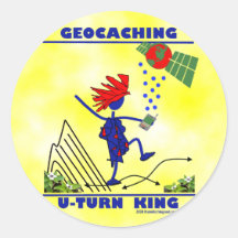 Geocaching U Turn King Round Sticker